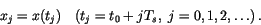 \begin{displaymath}x_j=x(t_j)\quad(t_j=t_0+jT_s,\ j=0,1,2,\ldots)\,.
\end{displaymath}